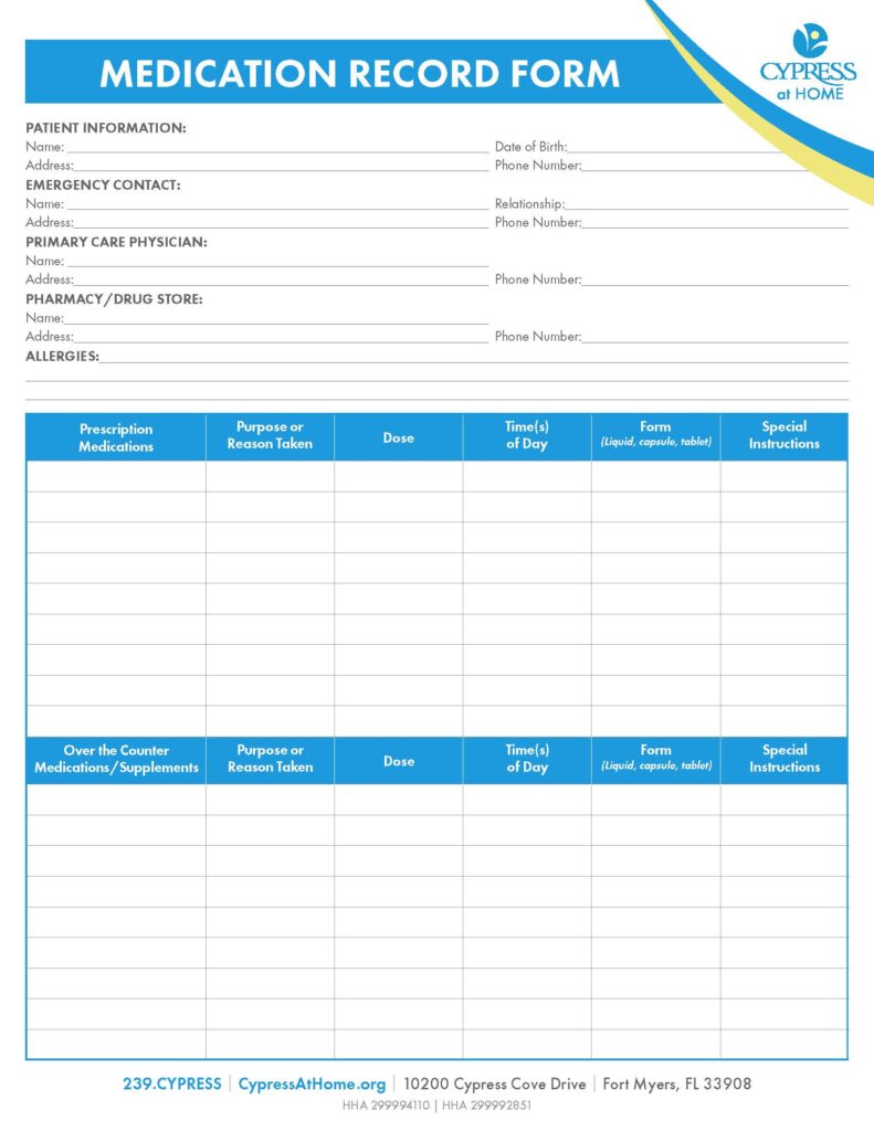 Convenient Medication Record Form - Cypress At Home